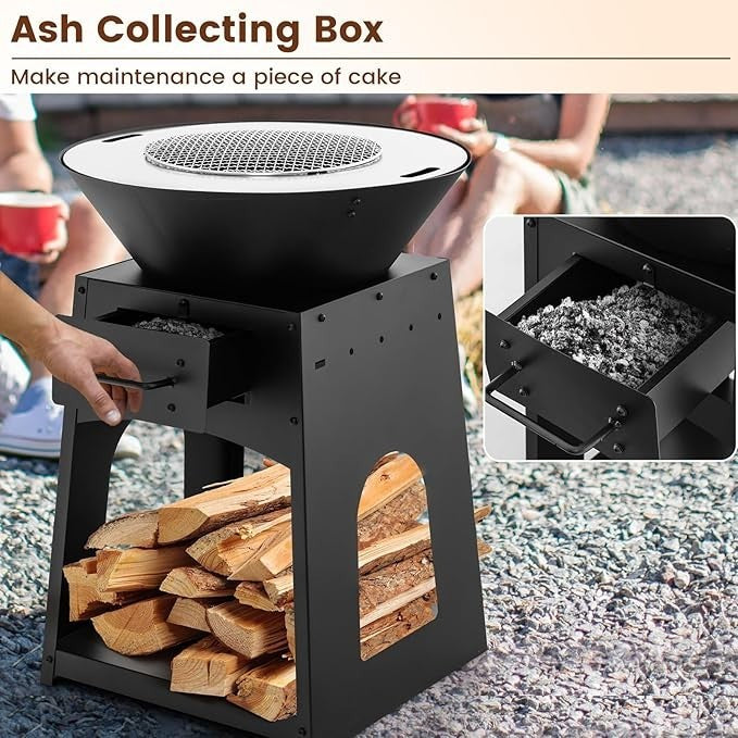Large Outdoor Fire Pit Grill 2 - in - 1 Wood Burning Heater BBQ Stove Durable Metal - Kwikley