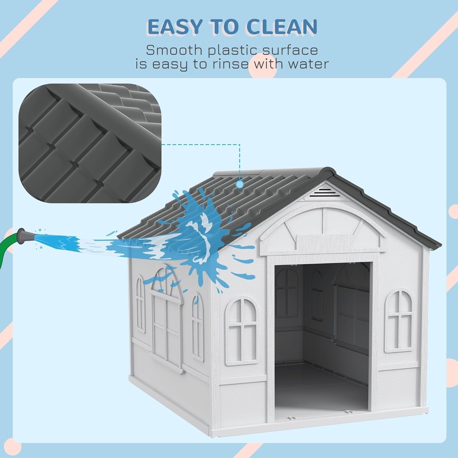 Large Outdoor Plastic Dog House 98x84x82cm | Weatherproof Kennel for 30kg Pets - Kwikley
