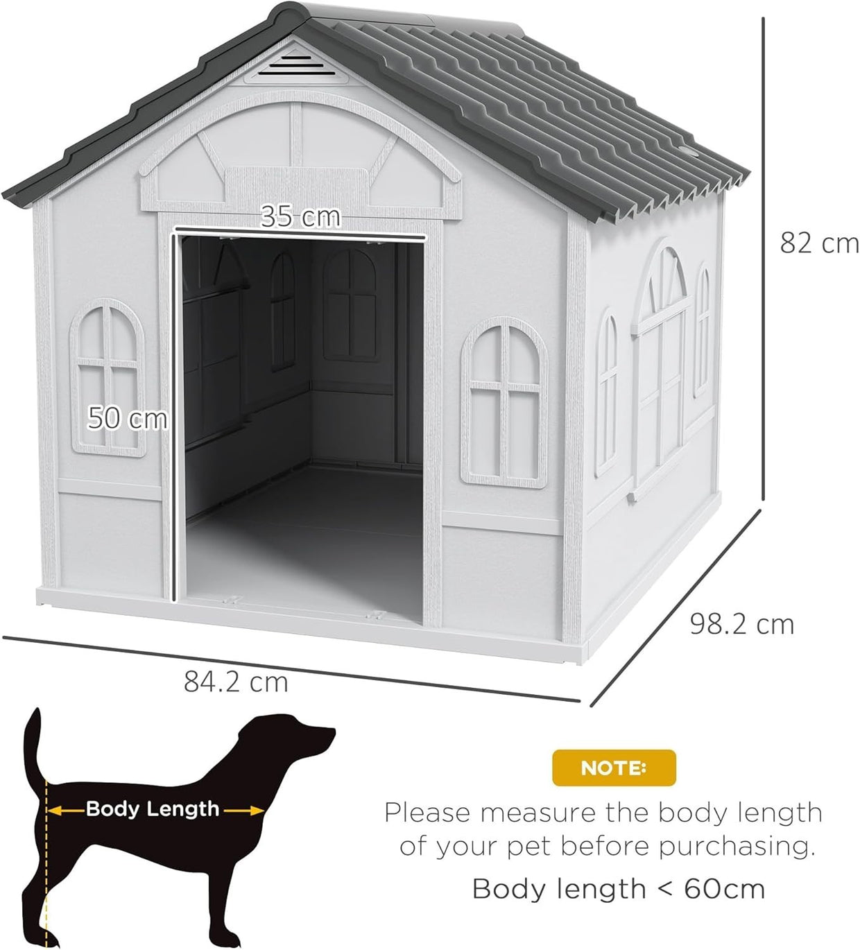 Large Outdoor Plastic Dog House 98x84x82cm | Weatherproof Kennel for 30kg Pets - Kwikley