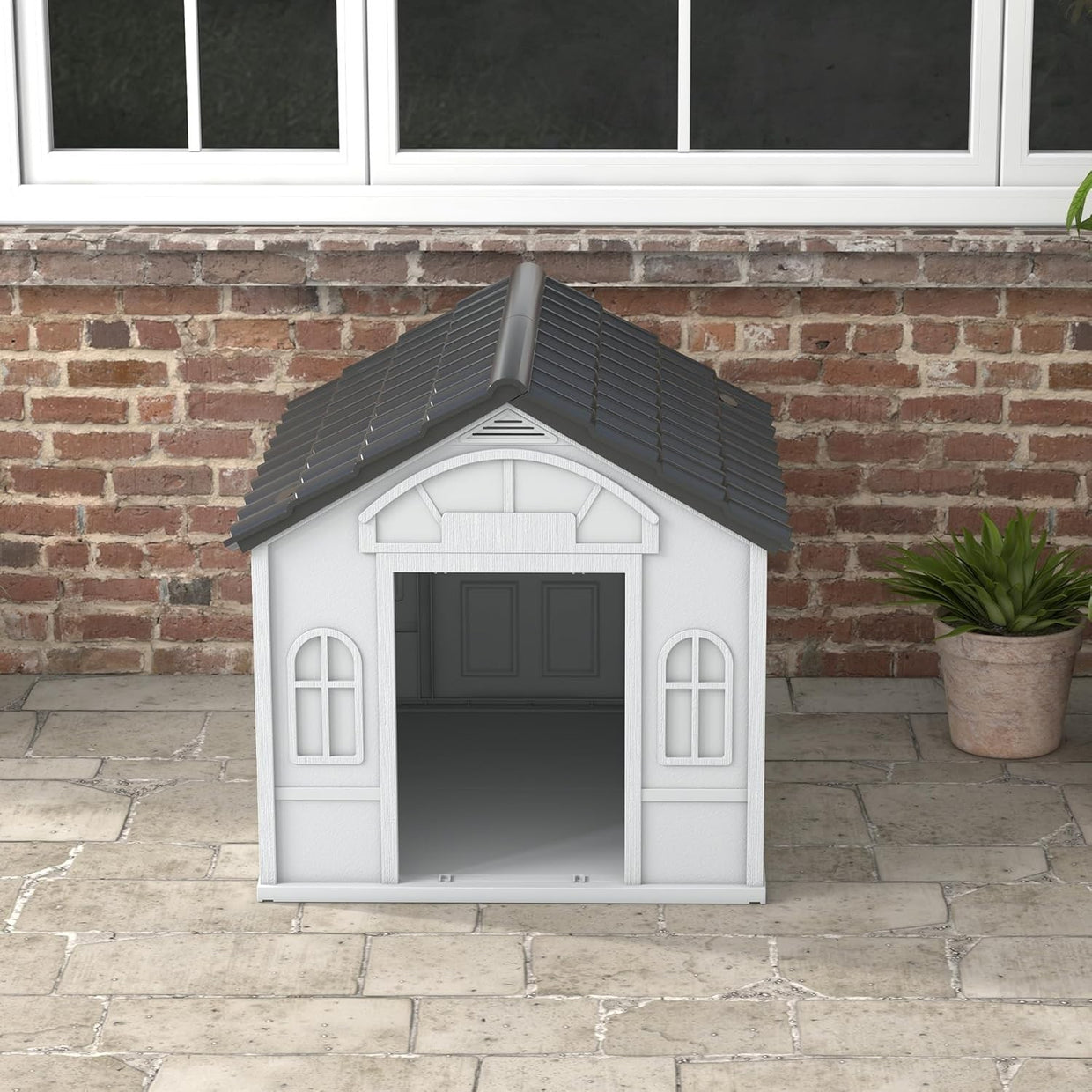 Large Outdoor Plastic Dog House 98x84x82cm | Weatherproof Kennel for 30kg Pets - Kwikley