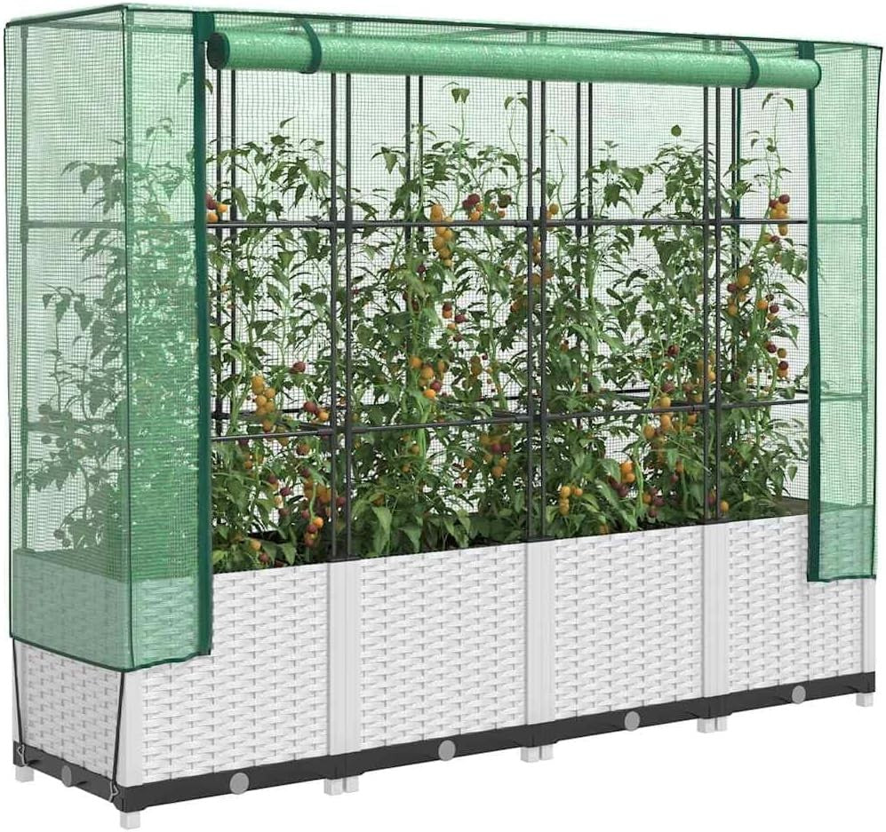 Large Outdoor Raised Garden Bed with Greenhouse Cover 🌿 Rattan Look Planter - Kwikley