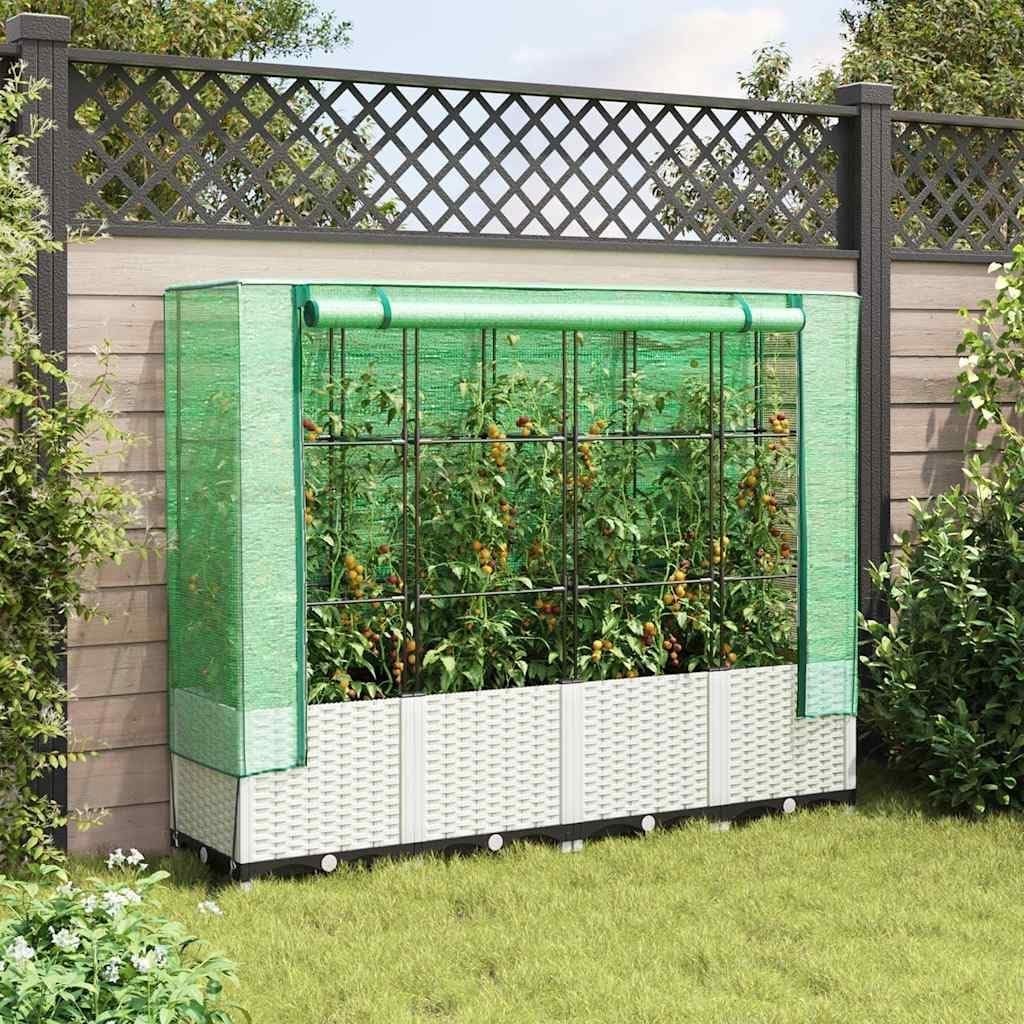 Large Outdoor Raised Garden Bed with Greenhouse Cover 🌿 Rattan Look Planter - Kwikley