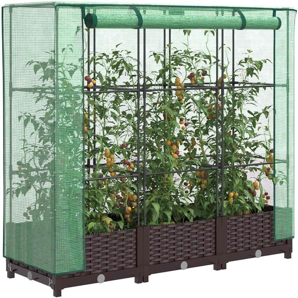 Large Outdoor Raised Garden Bed with Greenhouse Cover – Rattan Look Planter Box - Kwikley