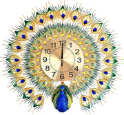 Large Peacock Wall Clock Silent Quartz Movement Multicolor Home Decor - Kwikley