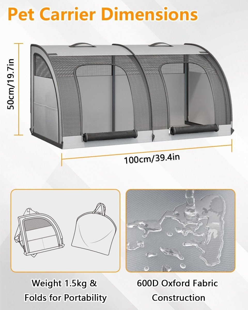 Large Pet Travel Carrier Foldable Dog Cat Crate 2 Pets Car Back Seat - Kwikley