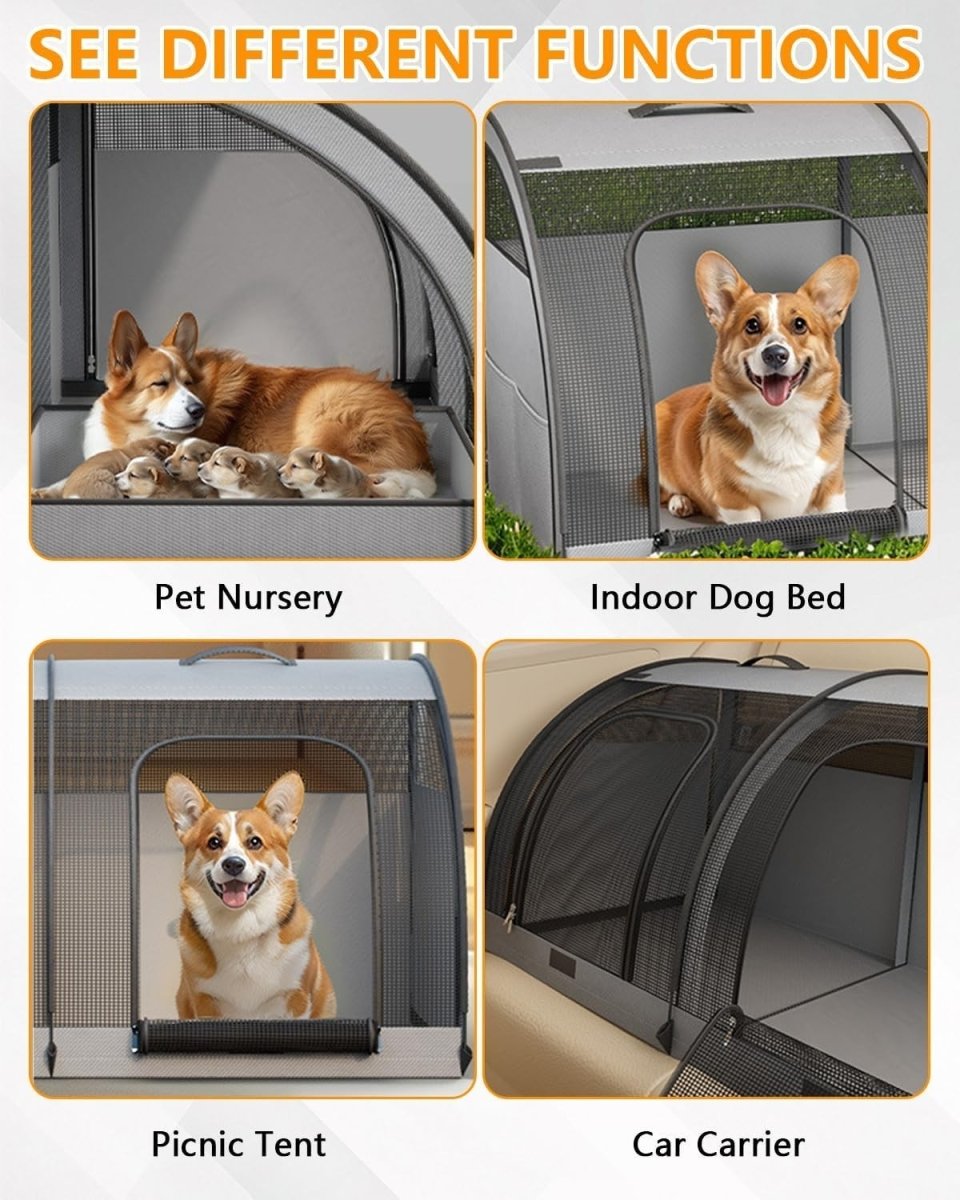 Large Pet Travel Carrier Foldable Dog Cat Crate 2 Pets Car Back Seat - Kwikley