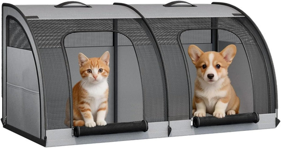 Large Pet Travel Carrier Foldable Dog Cat Crate 2 Pets Car Back Seat - Kwikley