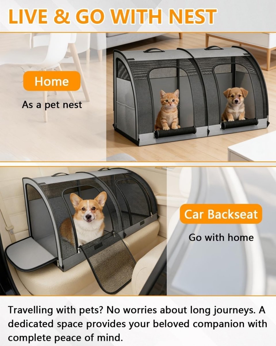 Large Pet Travel Carrier Foldable Dog Cat Crate 2 Pets Car Back Seat - Kwikley