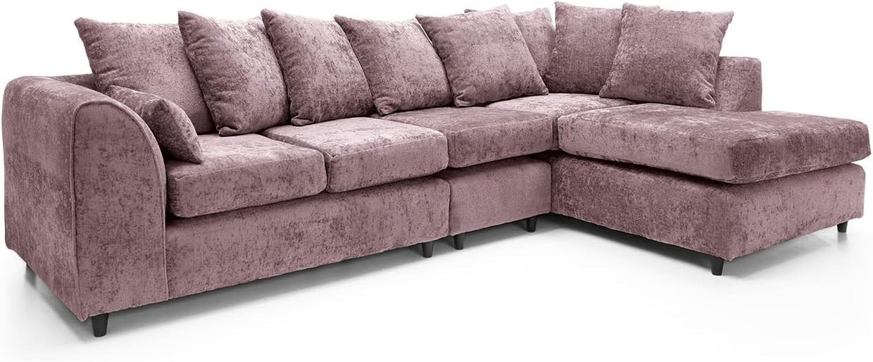 Large Pink Chenille Corner Sofa – Right Hand L - Shaped Couch – 5 Seater - Kwikley