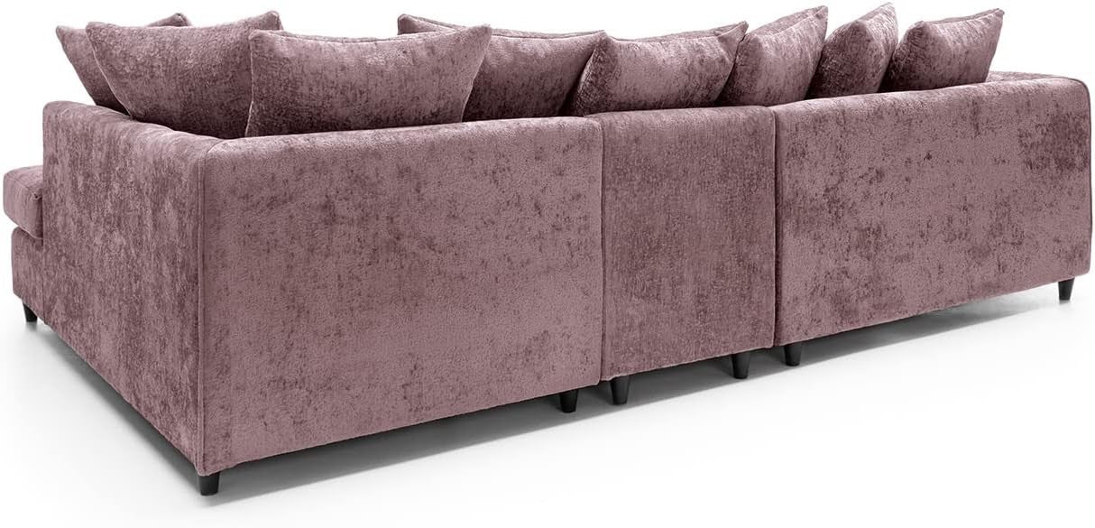 Large Pink Chenille Corner Sofa – Right Hand L - Shaped Couch – 5 Seater - Kwikley