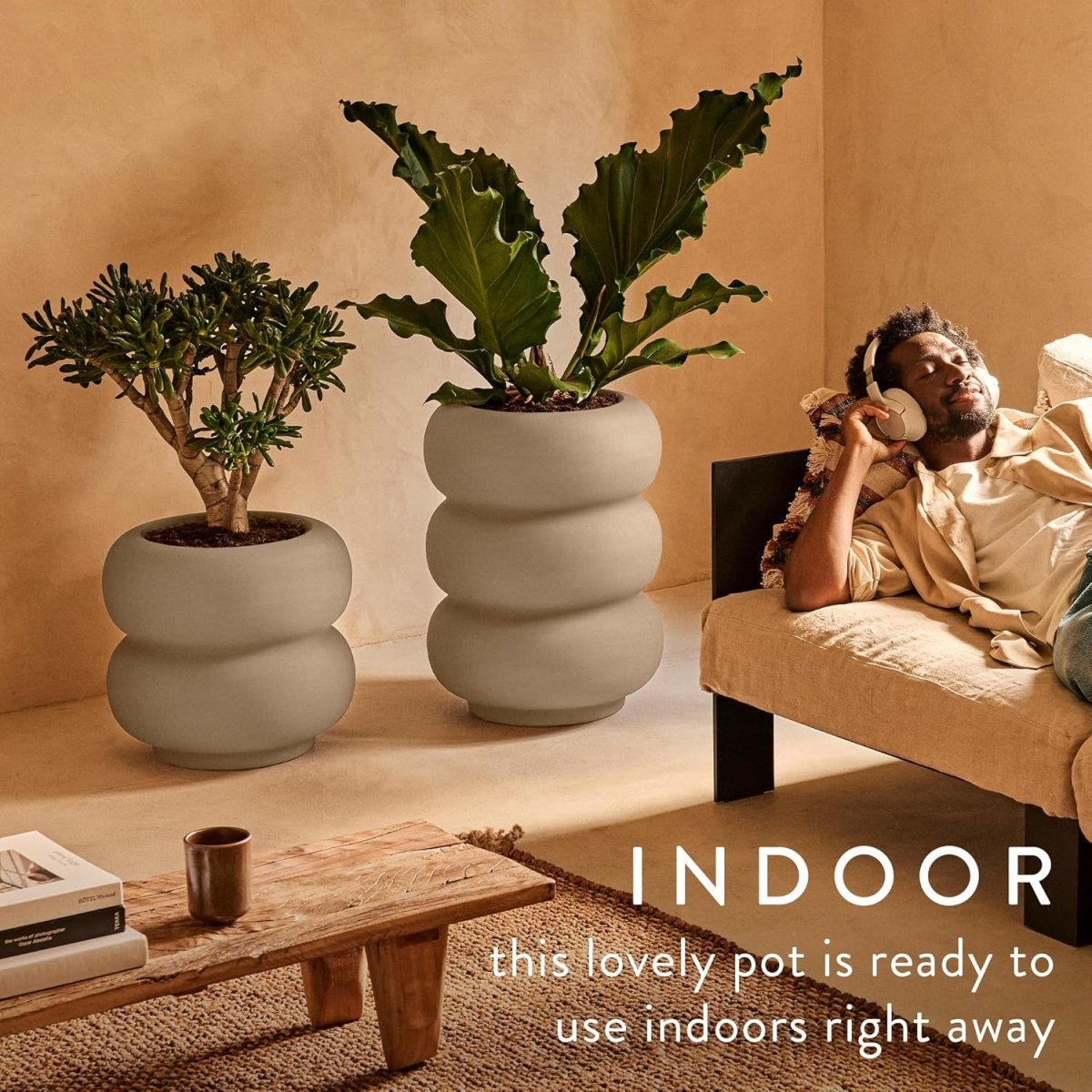 Large Plant Pot 60cm Beige Indoor Outdoor Recycled Plastic - Kwikley
