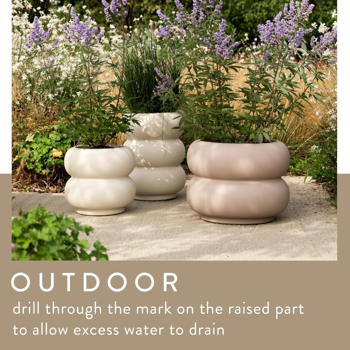 Large Plant Pot 60cm Beige Indoor Outdoor Recycled Plastic - Kwikley