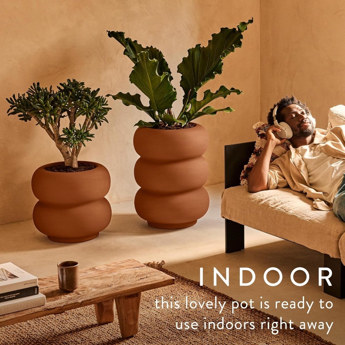 Large Plant Pot 60cm Caramel Indoor Outdoor Recycled Plastic - Kwikley