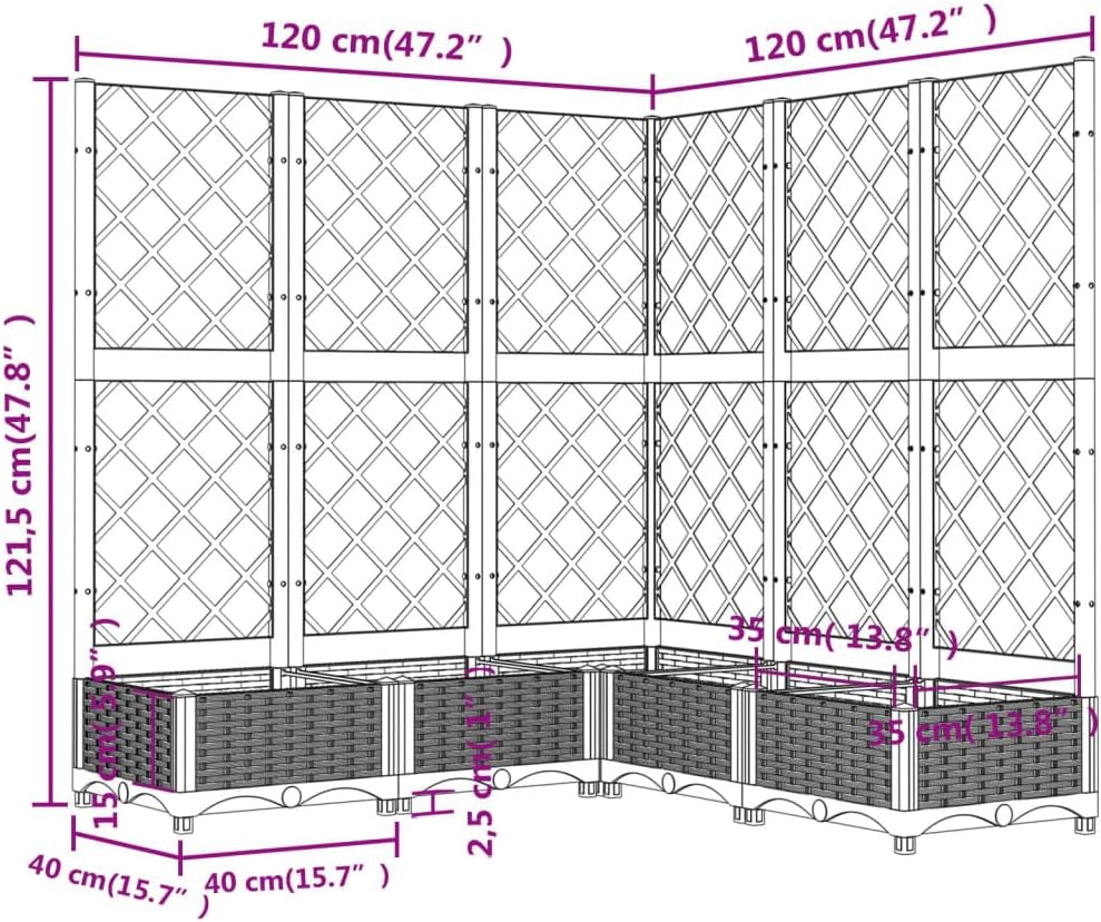 Large Planter with Trellis 120cm Raised Garden Bed Black Outdoor - Kwikley