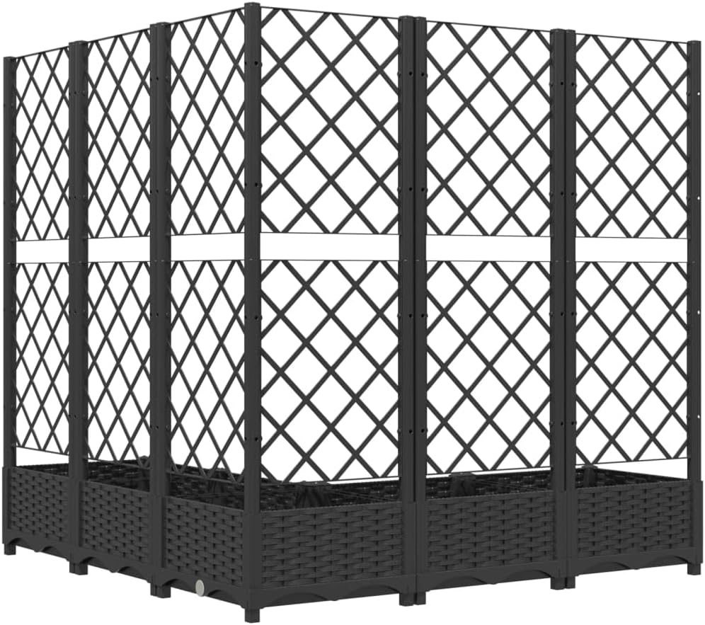 Large Planter with Trellis 120cm Raised Garden Bed Black Outdoor - Kwikley