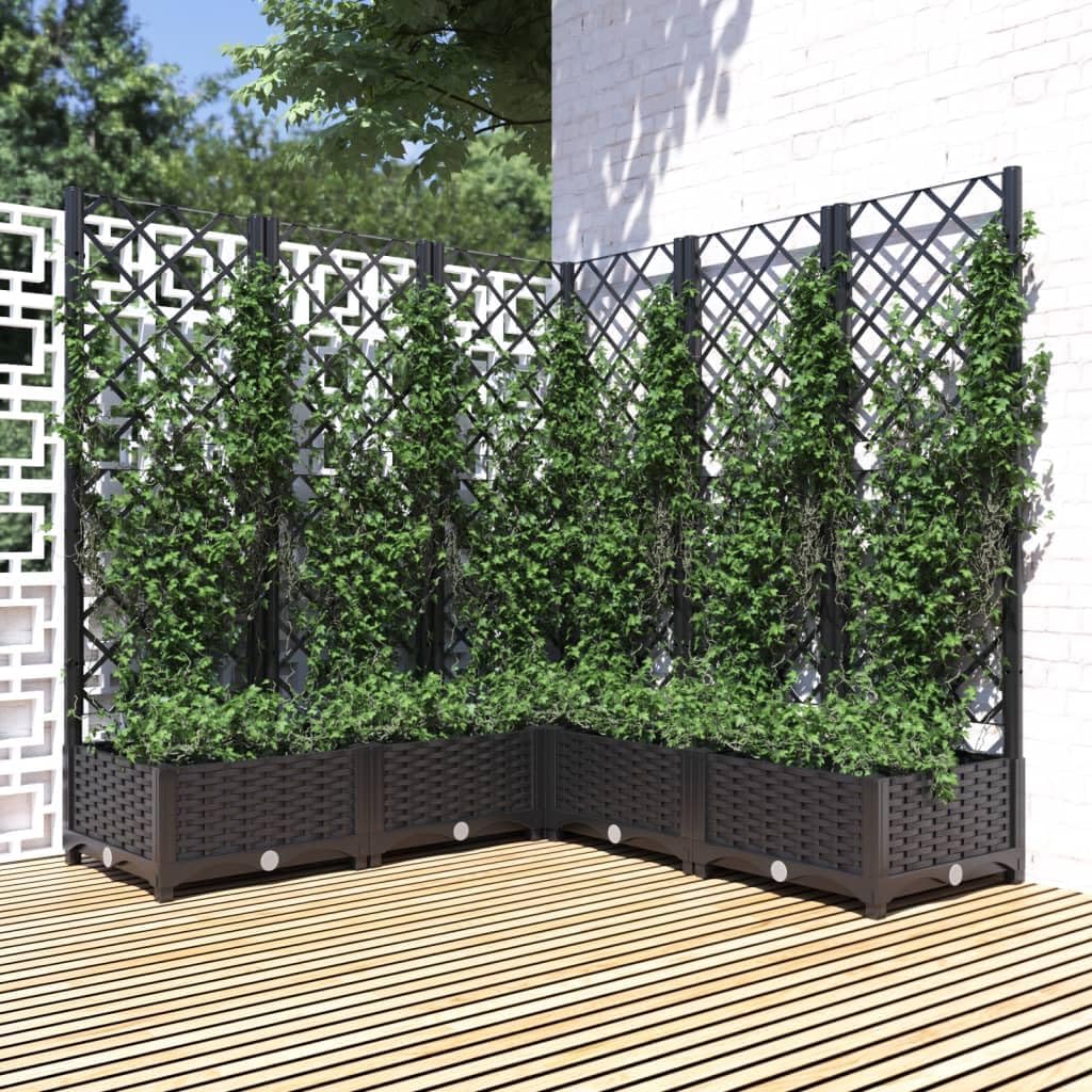 Large Planter with Trellis 120cm Raised Garden Bed Black Outdoor - Kwikley