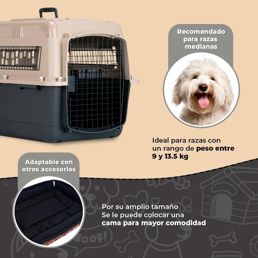 Large Plastic Pet Travel Crate 71x52x55cm Airy Lockable Dog Carrier Kennel - Kwikley