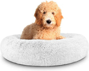 Large Plush Donut Dog Bed 91cm Calming Round Nest Ice White - Kwikley