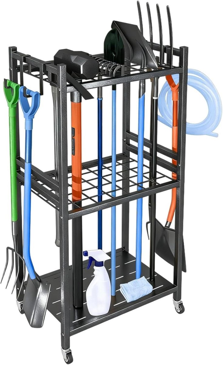 Large Portable Tool Rack on Wheels 42x30x80cm 35 Slots 3 - Tier Organizer - Kwikley
