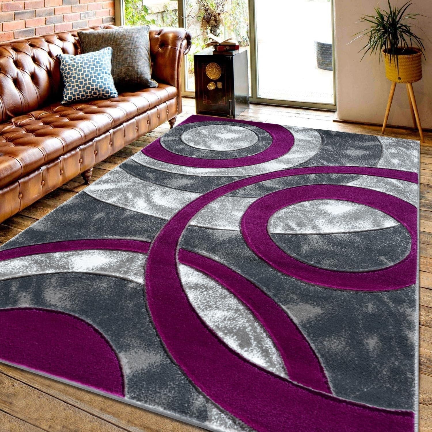 Large Purple Shaggy Area Rug 120x170cm Washable Non Slip Soft Carpet - Kwikley