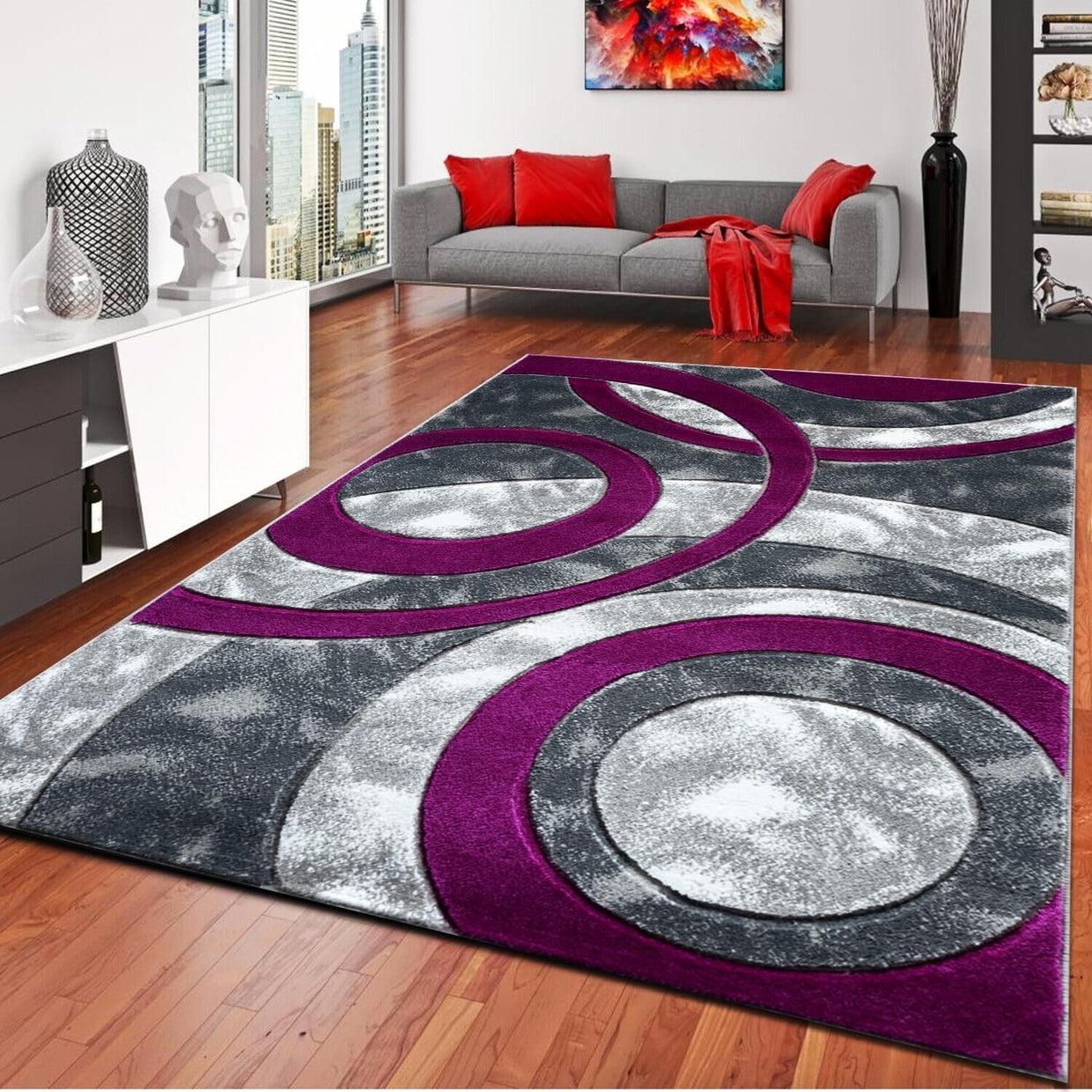 Large Purple Washable Shaggy Area Rug 200x290cm Soft Non Slip Living Room Carpet - Kwikley
