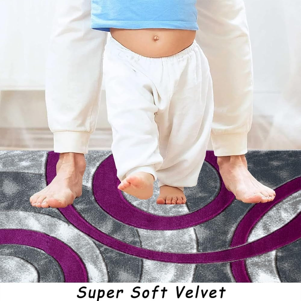 Large Purple Washable Shaggy Area Rug 200x290cm Soft Non Slip Living Room Carpet - Kwikley