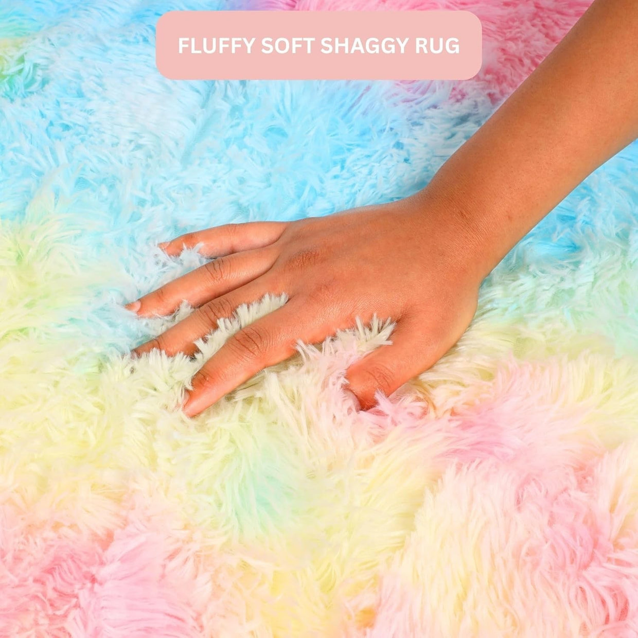 Large Rainbow Shaggy Rug 200x290cm Soft Fluffy Thick Pile Non Slip Carpet - Kwikley