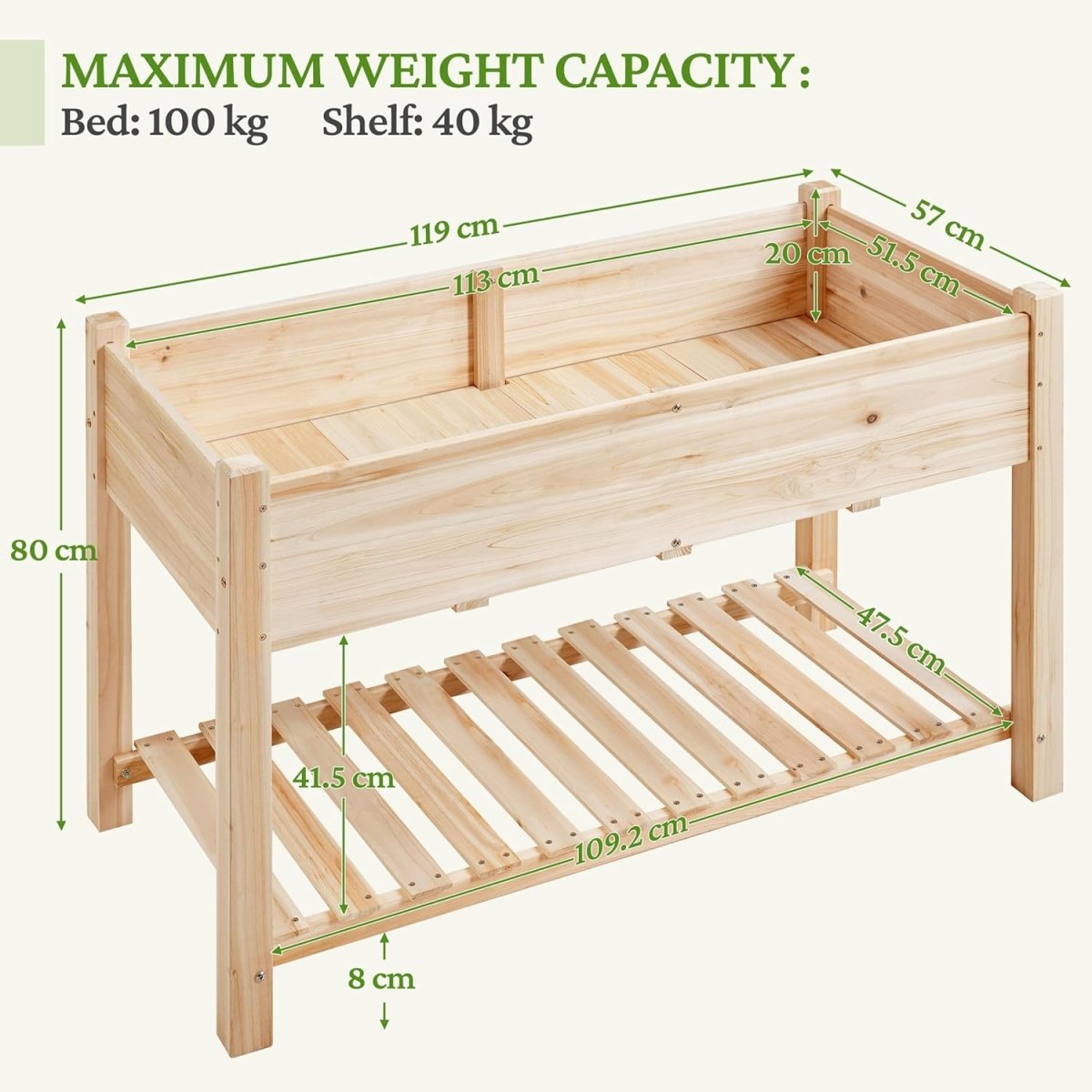 Large Raised Garden Bed Wooden Planter with Shelf Vegetable Herb Box - Kwikley