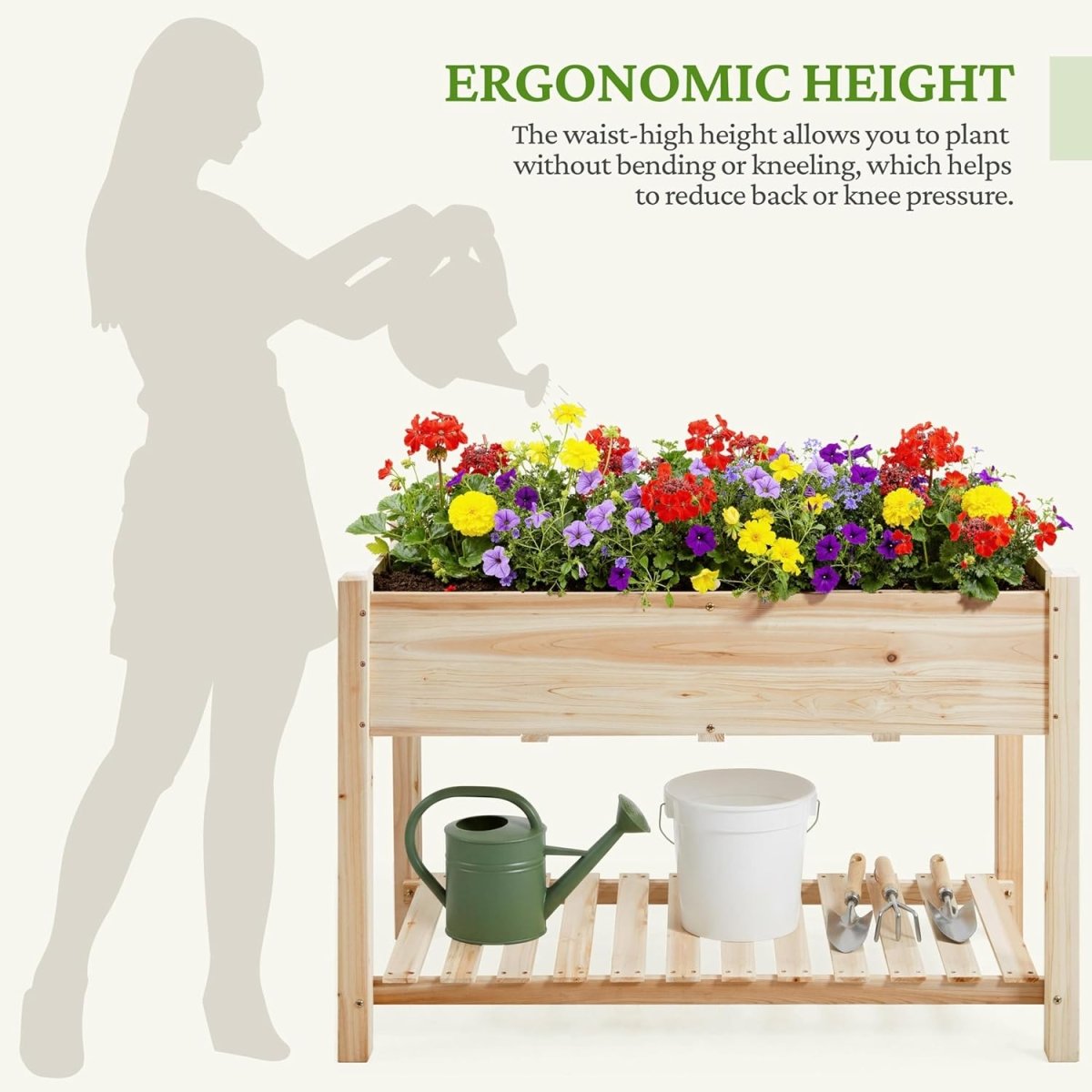 Large Raised Garden Bed Wooden Planter with Shelf Vegetable Herb Box - Kwikley