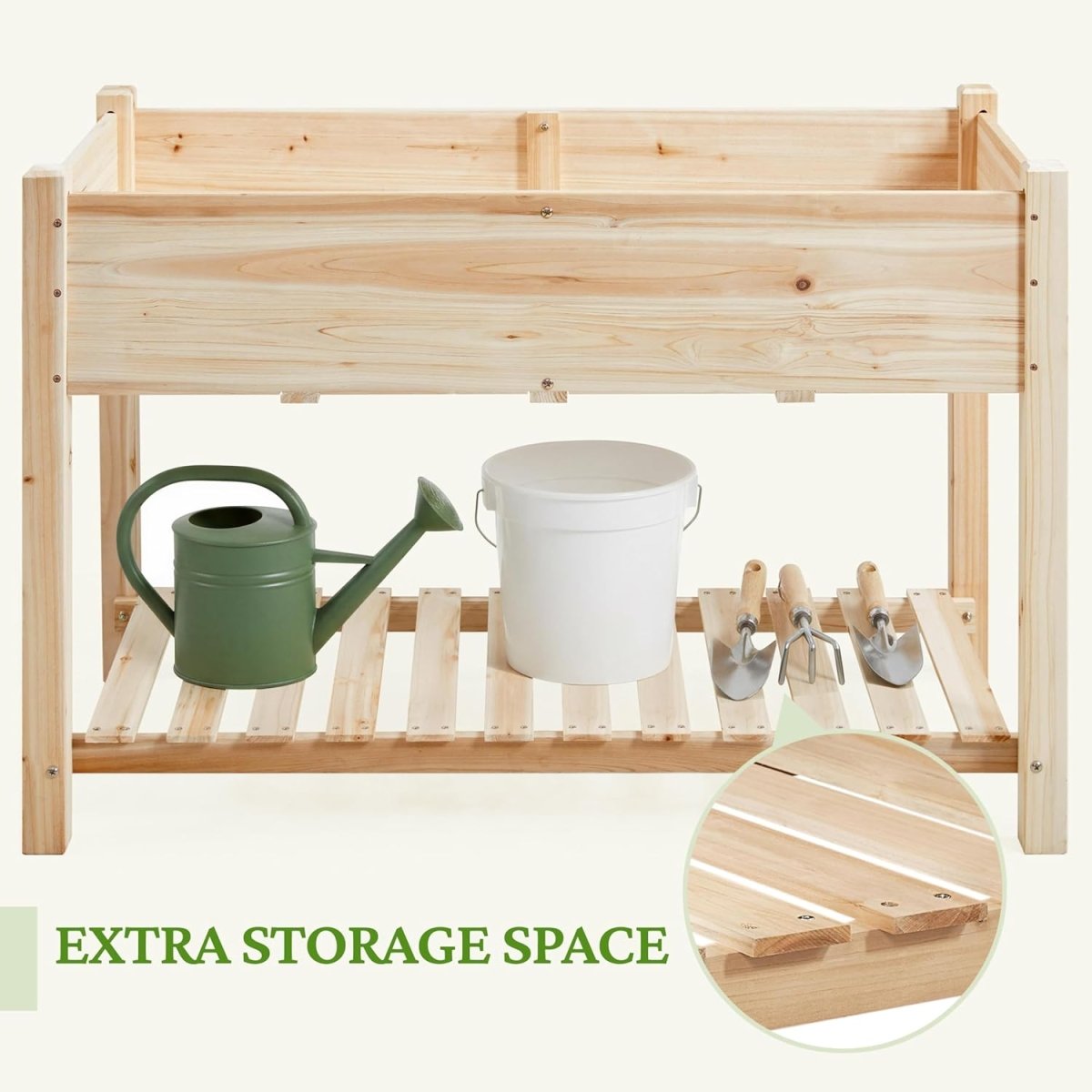 Large Raised Garden Bed Wooden Planter with Shelf Vegetable Herb Box - Kwikley