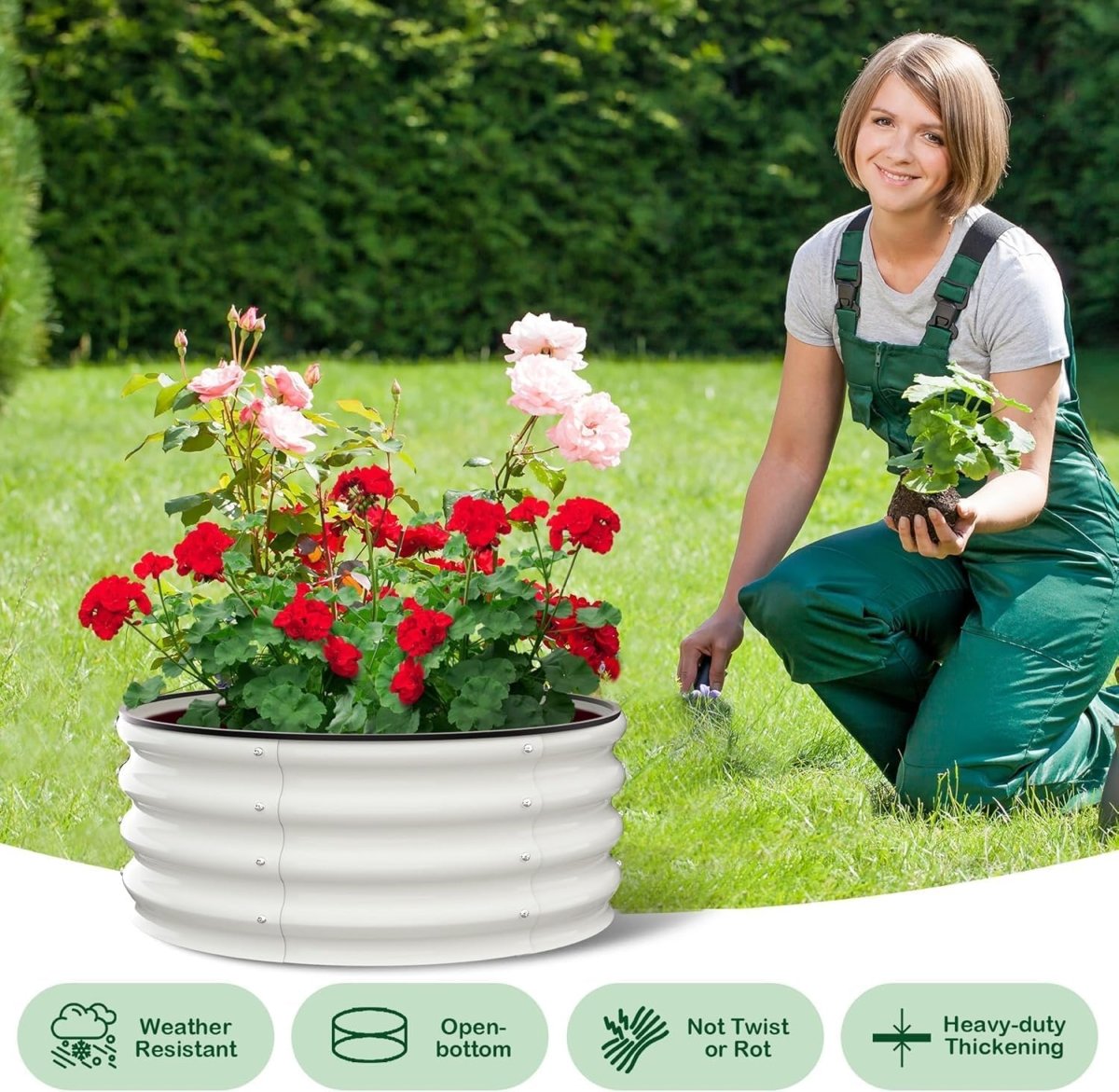 Large Raised Garden Beds 122cm Metal Planter White Steel 2 Pack - Kwikley