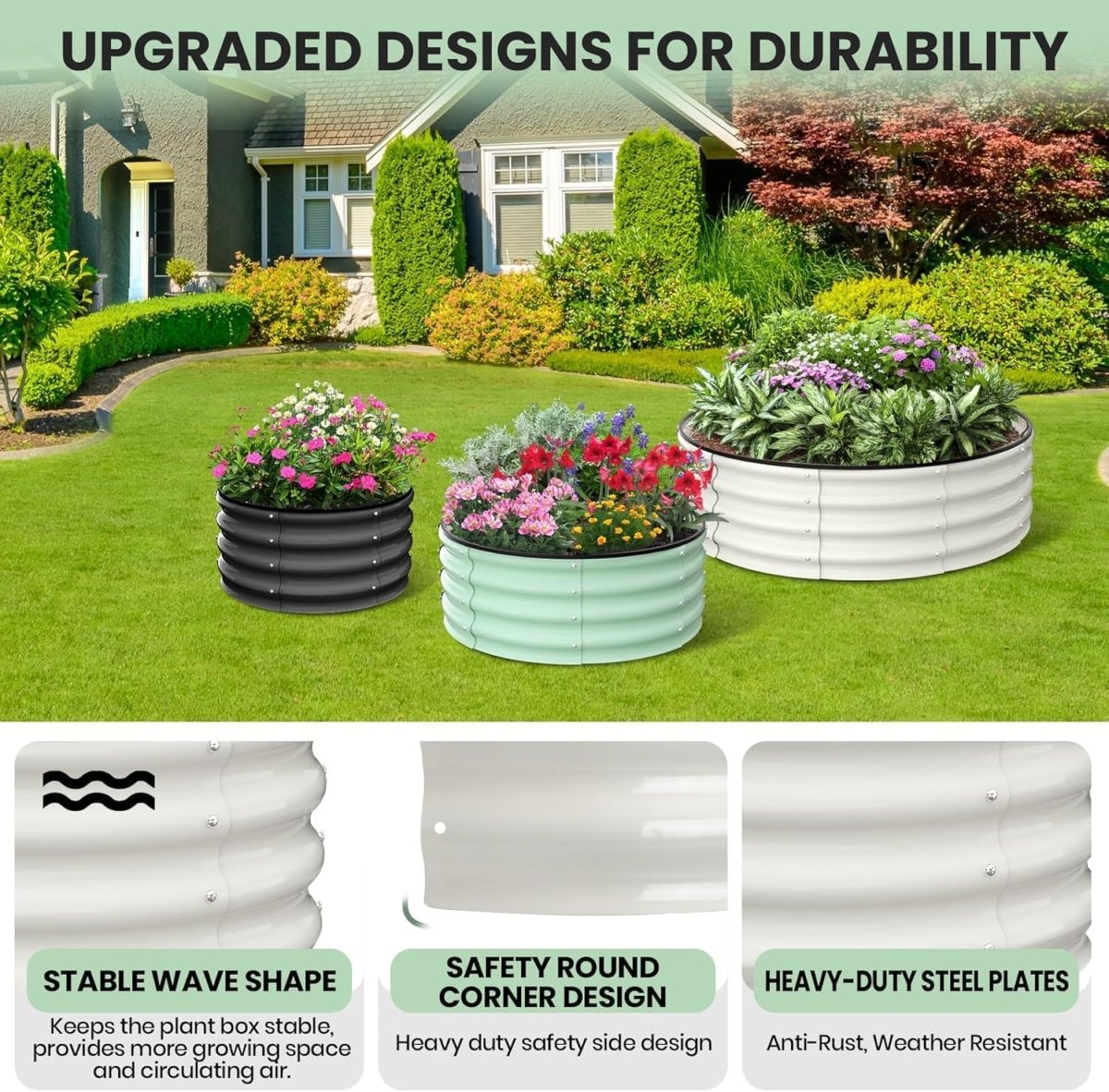 Large Raised Garden Beds 122cm Metal Planter White Steel 2 Pack - Kwikley