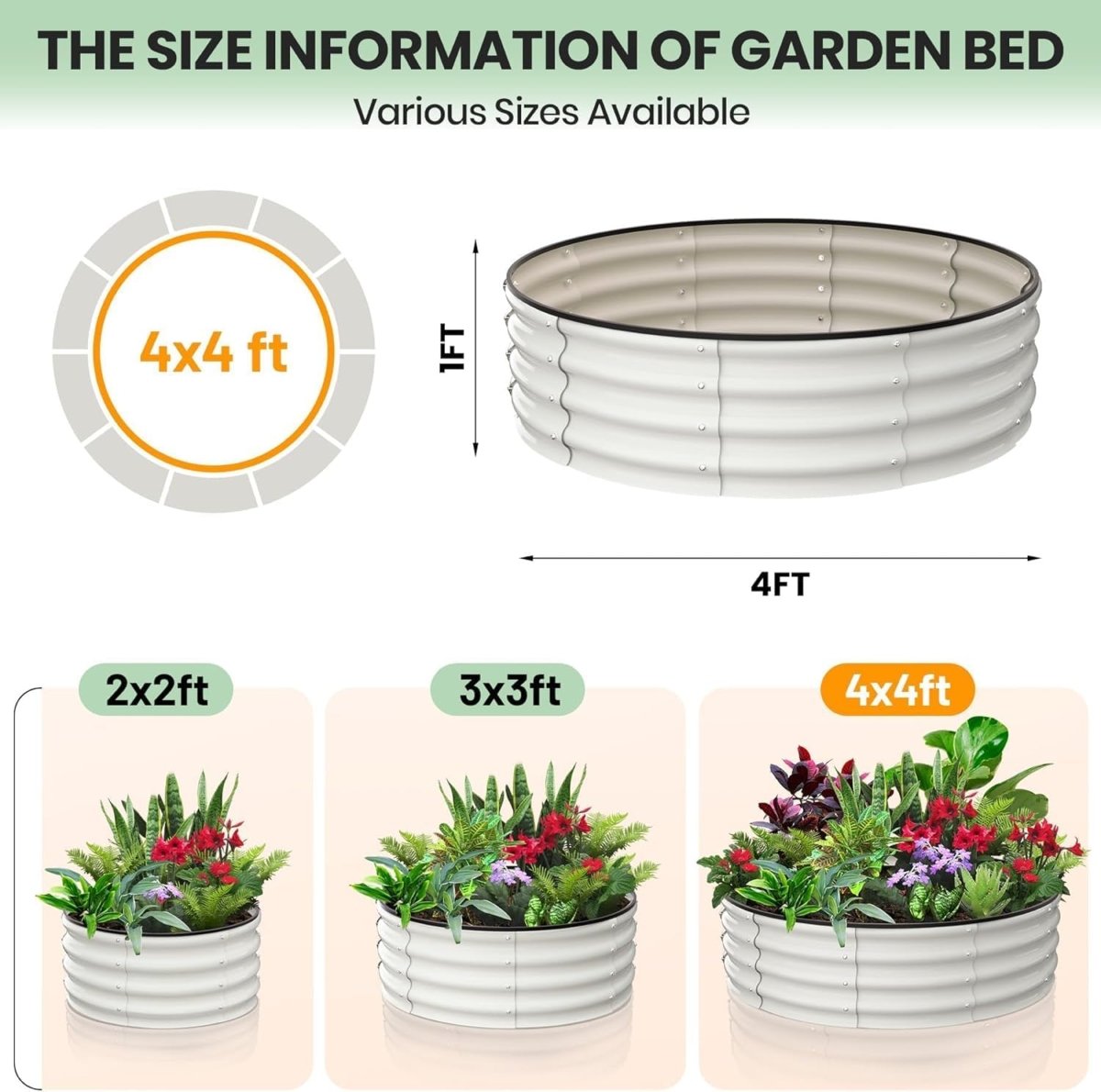 Large Raised Garden Beds 122cm Metal Planter White Steel 2 Pack - Kwikley