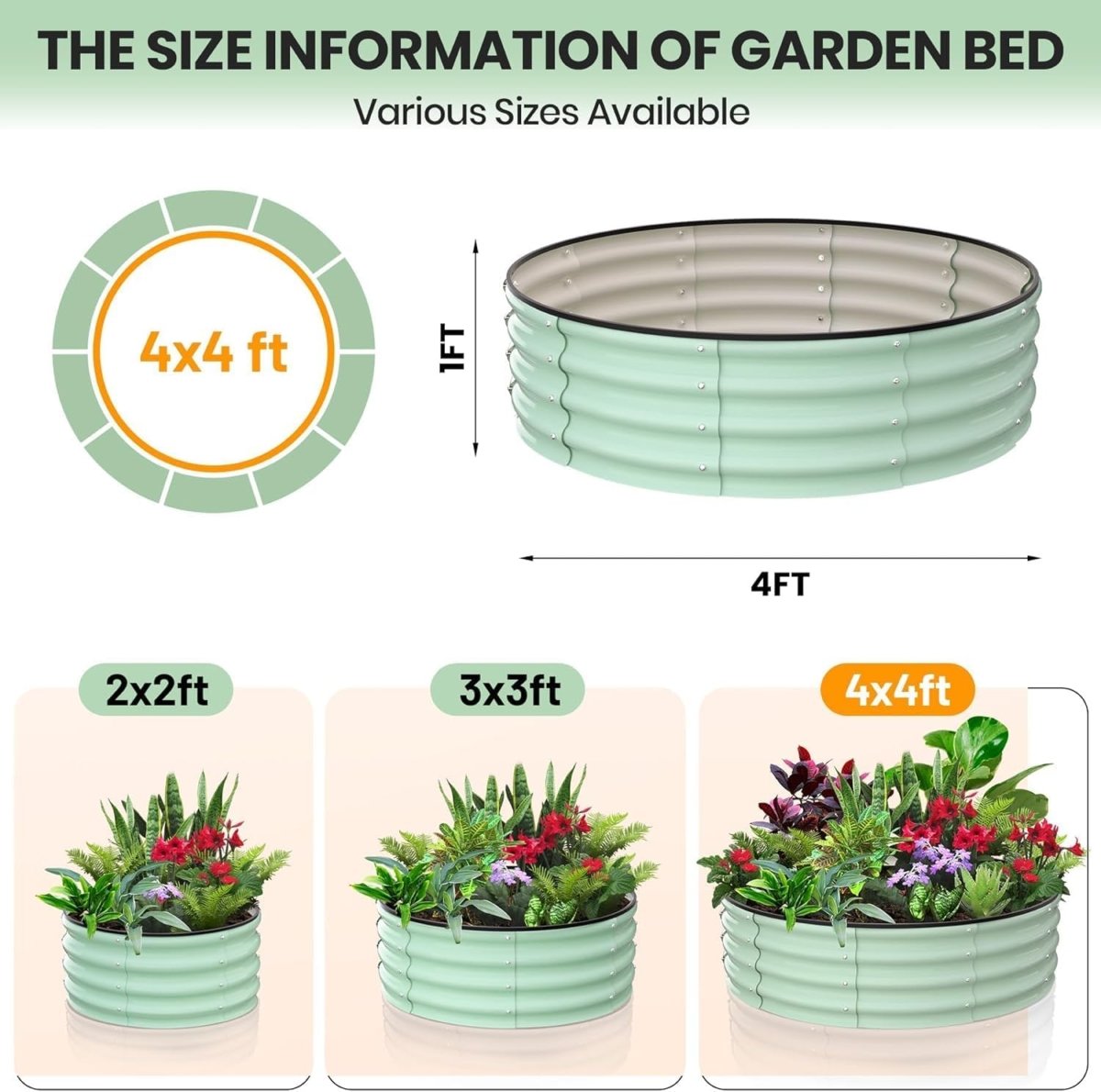 Large Raised Garden Beds 122cm Round Metal Planter Green 2 Pack - Kwikley