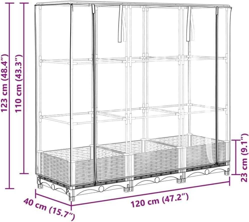 Large Raised Garden Planter with Greenhouse Cover 120x40x123cm | White Rattan - Kwikley
