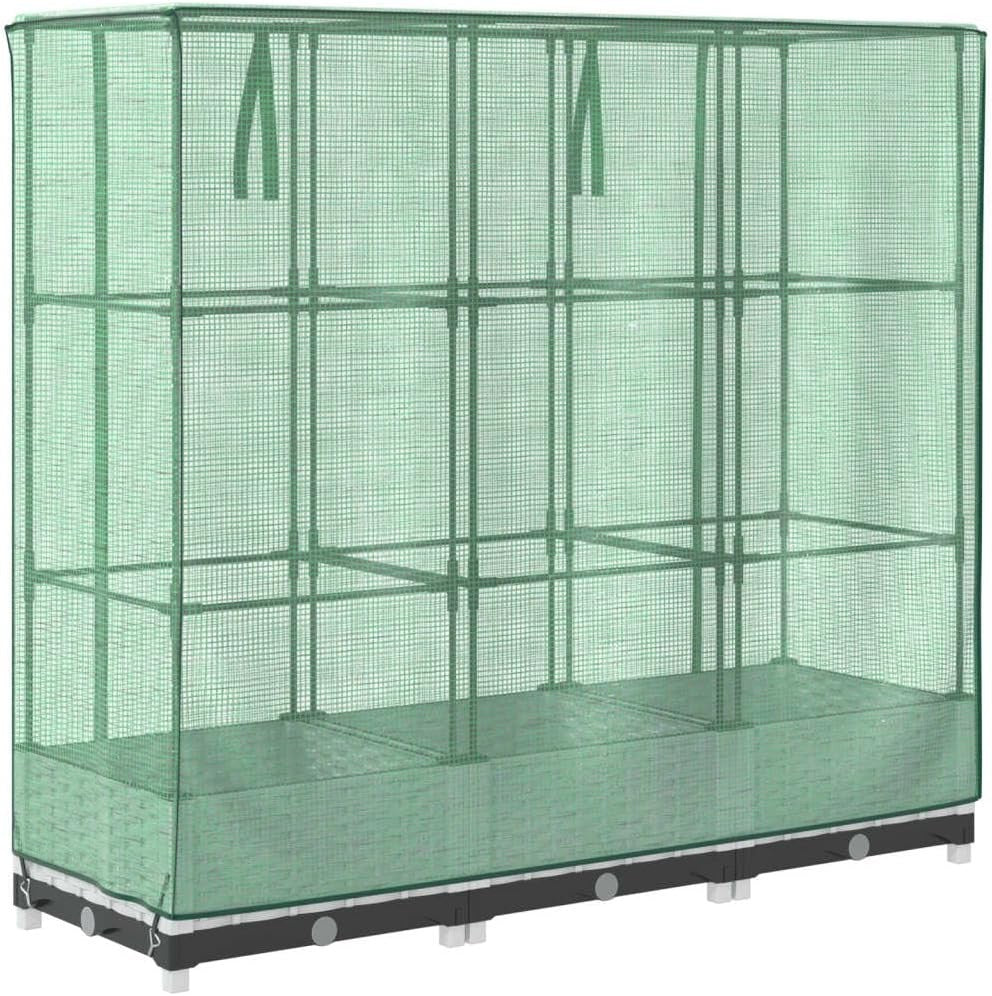 Large Raised Garden Planter with Greenhouse Cover 120x40x123cm | White Rattan - Kwikley