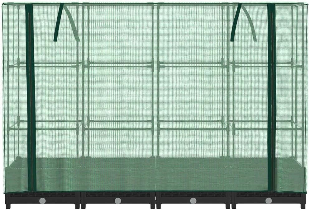 Large Raised Garden Planter with Greenhouse Cover 160x40x123cm | Black Rattan - Kwikley