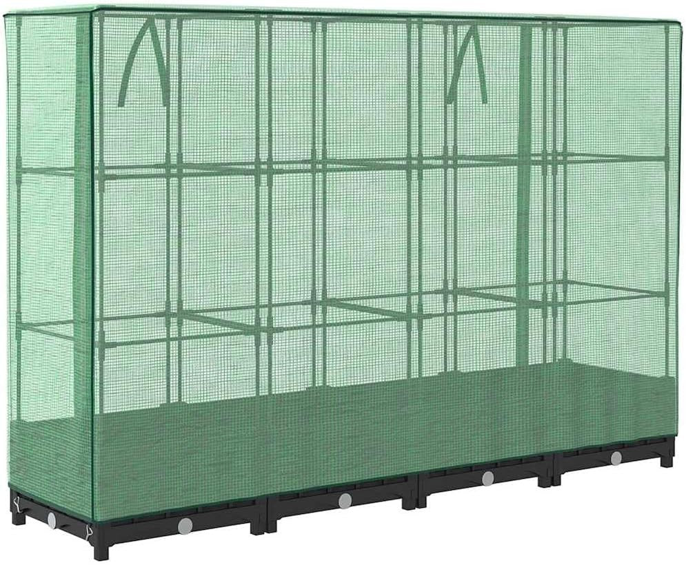 Large Raised Garden Planter with Greenhouse Cover 160x40x123cm | Black Rattan - Kwikley