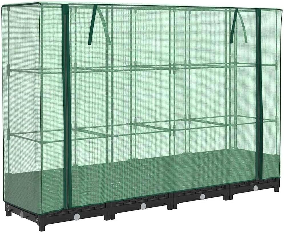 Large Raised Garden Planter with Greenhouse Cover 160x40x123cm | Black Rattan - Kwikley