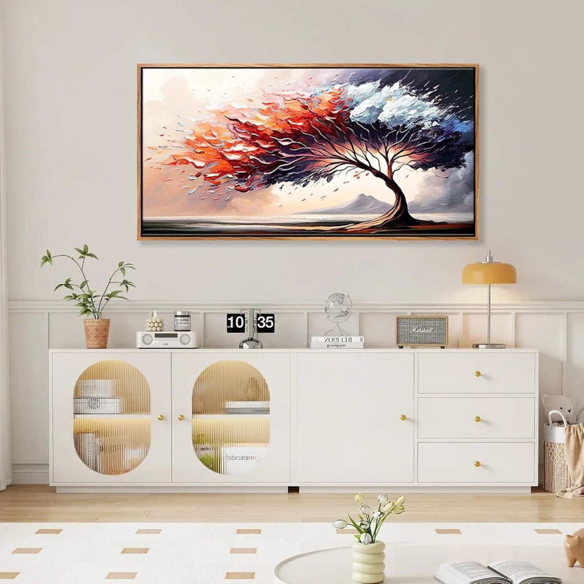 Large Red Tree Canvas Wall Art Framed 100x50cm Modern - Kwikley