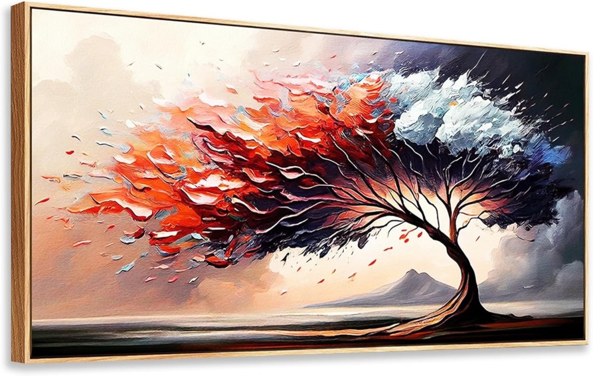 Large Red Tree Canvas Wall Art Framed 100x50cm Modern - Kwikley
