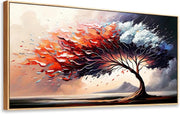 Large Red Tree Canvas Wall Art Framed 100x50cm Modern - Kwikley