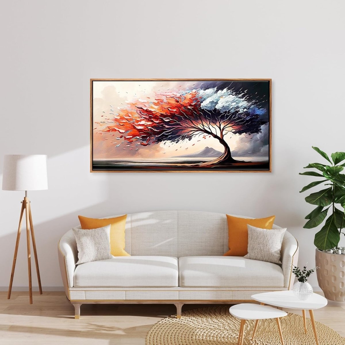Large Red Tree Canvas Wall Art Framed 100x50cm Modern - Kwikley