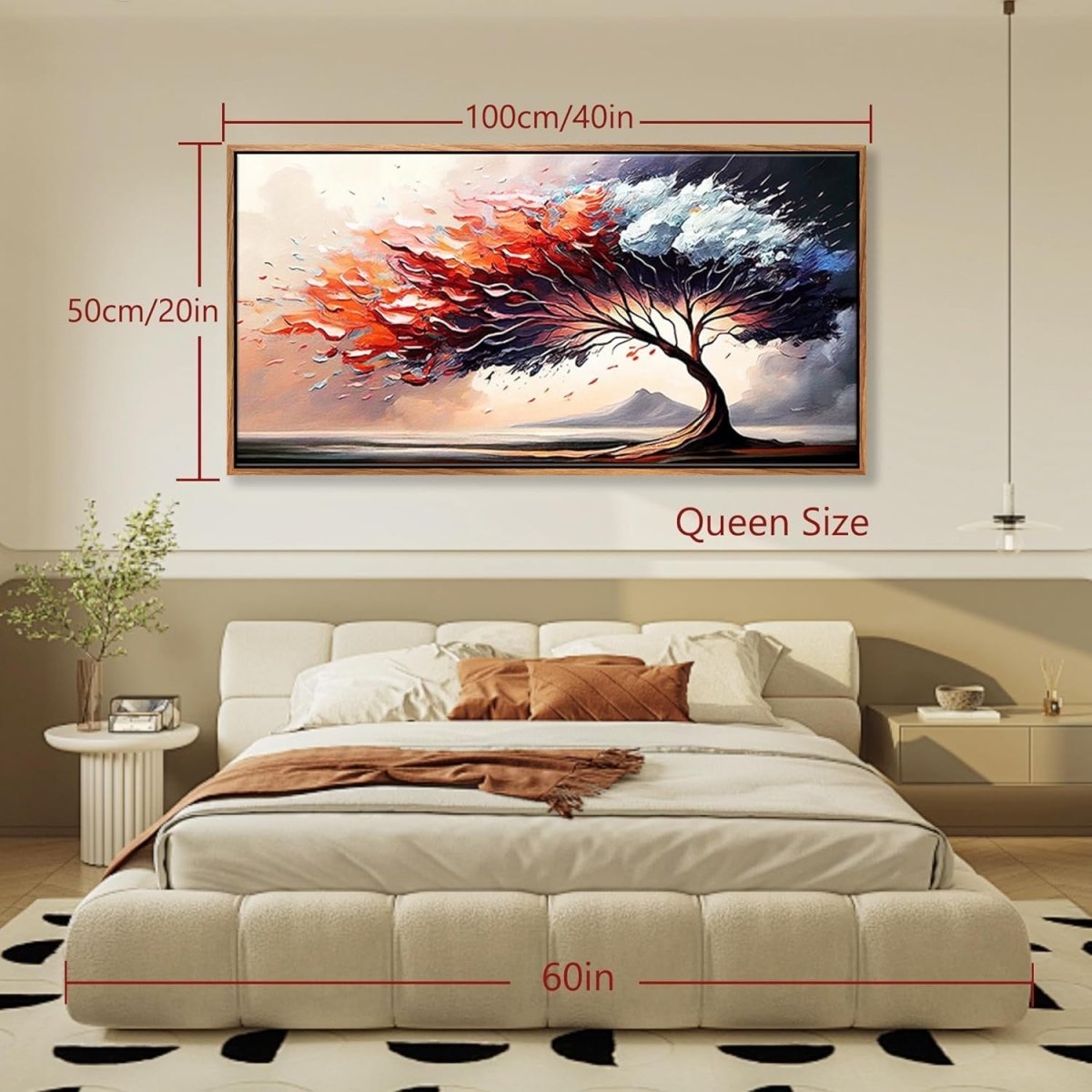 Large Red Tree Canvas Wall Art Framed 100x50cm Modern - Kwikley