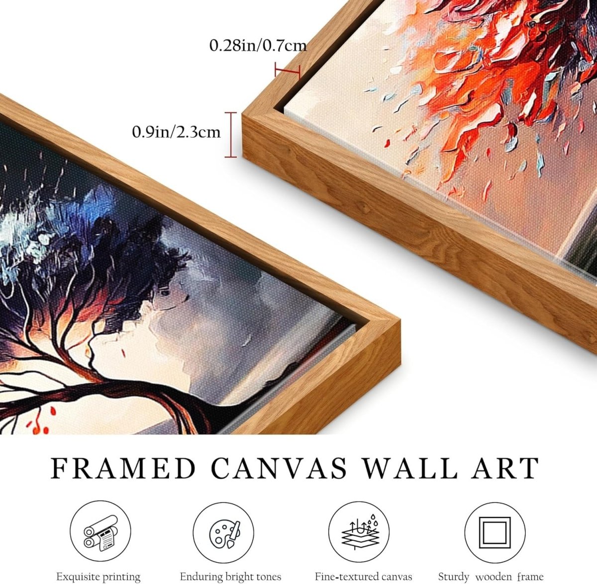 Large Red Tree Canvas Wall Art Framed 100x50cm Modern - Kwikley