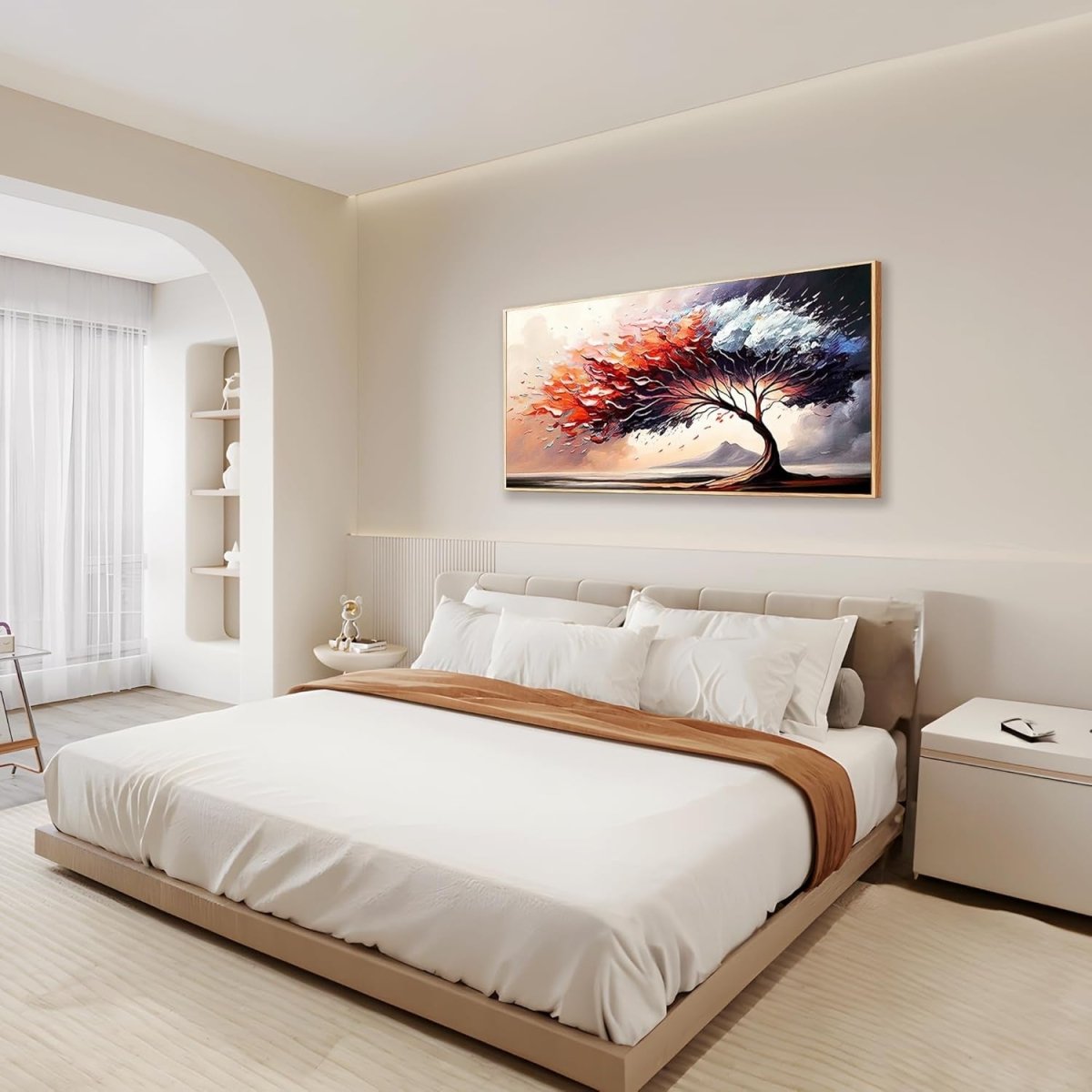 Large Red Tree Canvas Wall Art Framed 100x50cm Modern - Kwikley