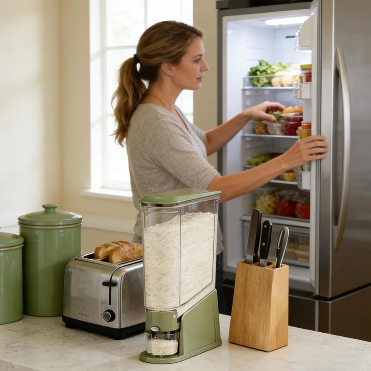 Large Rice Dispenser Portion Control Dry Food Storage Pantry Bin - Kwikley