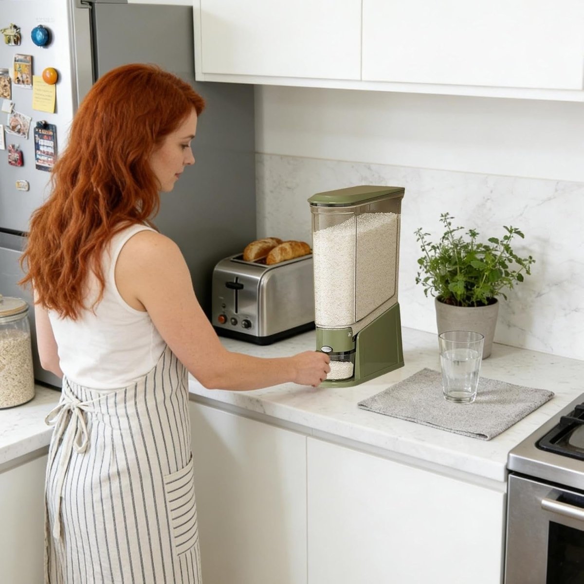 Large Rice Dispenser Portion Control Dry Food Storage Pantry Bin - Kwikley