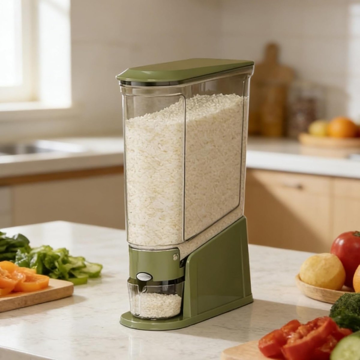 Large Rice Dispenser Portion Control Dry Food Storage Pantry Bin - Kwikley