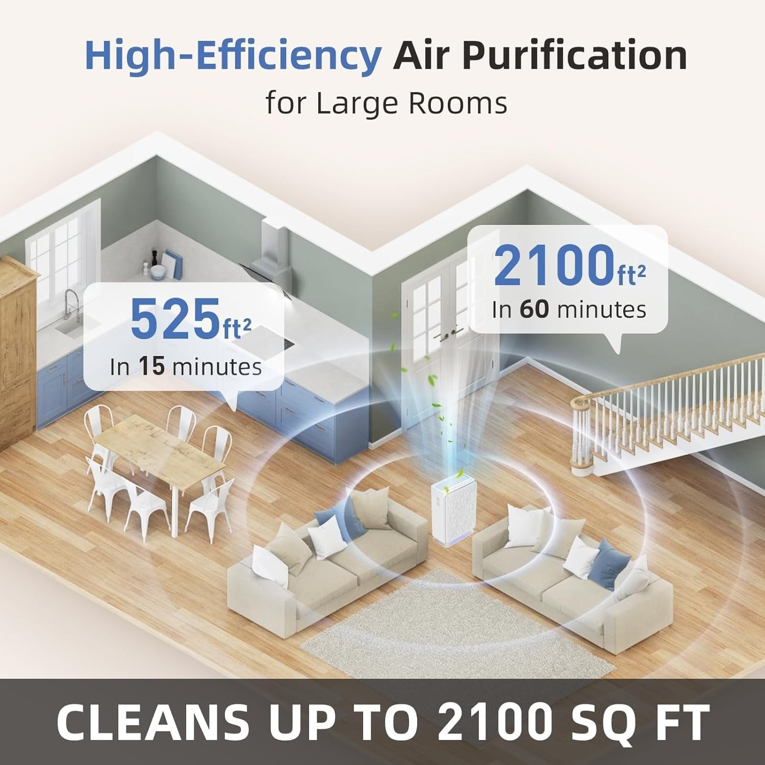 Large Room H14 HEPA Air Purifier Quiet 22dB Allergy Smoke Odour - Kwikley